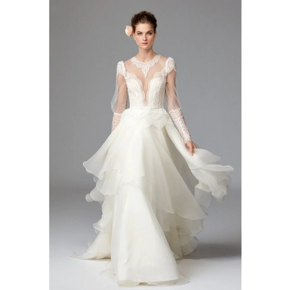 Watters Mai Lace Long Sleeve Wedding Dress Topper - Picture 3 of 16